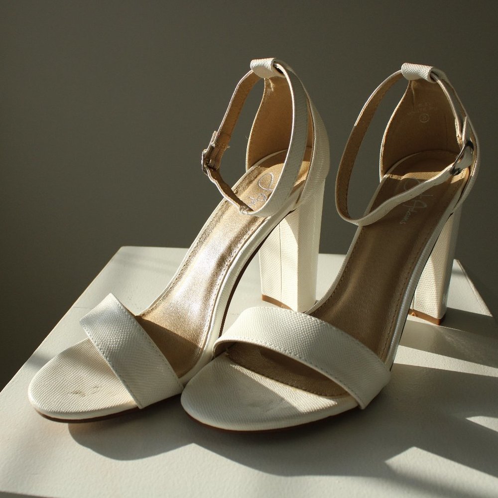 Strappy Block Heel - White